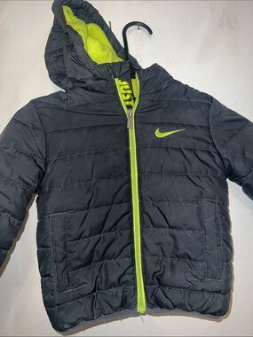 Nike Kids Black Puffer Jacket with Neon Yellow Accents